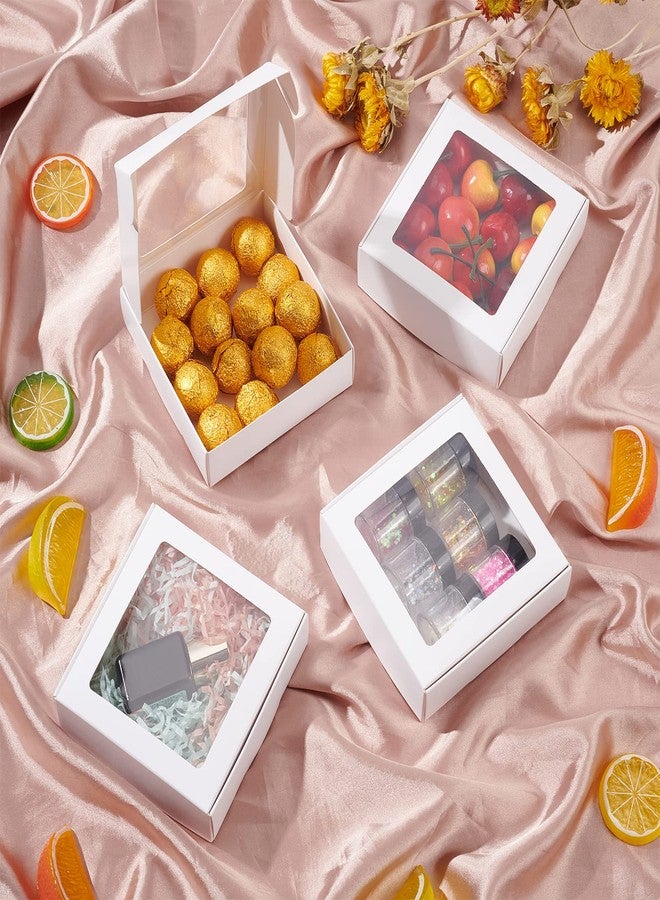 BENECREAT 16Packs 4.2x4.2x1.2inch Clear PVC Square Window Gift Boxes, White Kraft Paper Present Packing Boxes for Party Favor Treats, Cookies, Small Gifts or Crafts - Image 5